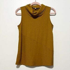 Loft Womens Sleeveless Sweater S Mustard Gold Yellow Lagenlook Asymmetrical Boho